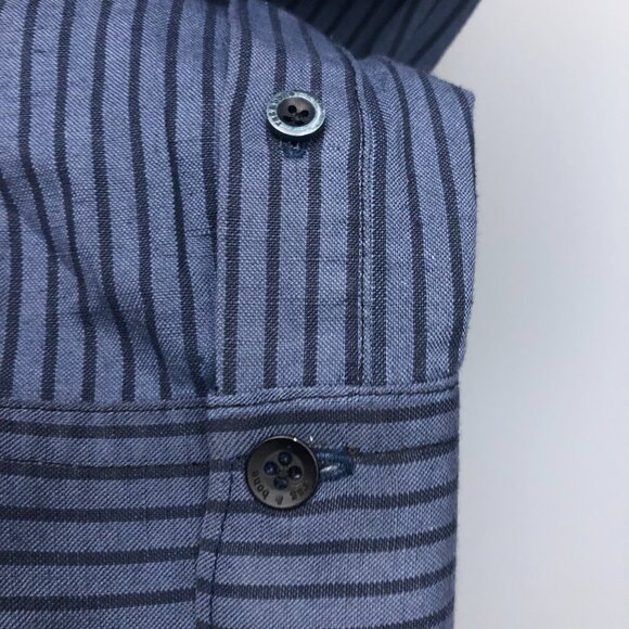 Rag & Bone Cotton/Linen Grey Blue Casual Dress Shirt with Stripes - Picture 6 of 9